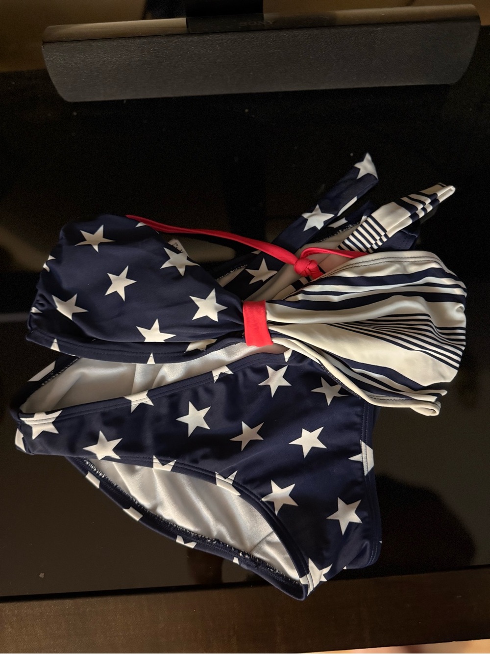 Navy Star & Stripe Bikini - Red Accent